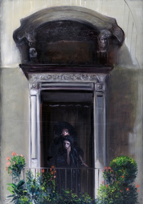 Mario Russo “balcone con fiori” 1989 70x100