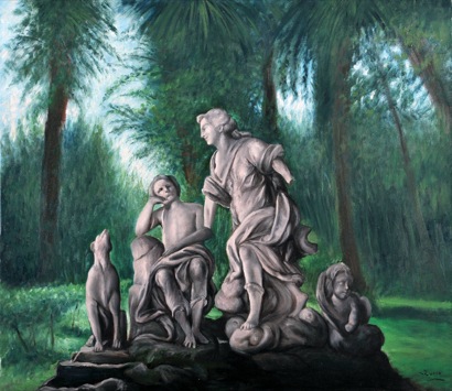 Mario Russo “grupo marmoreo tra alberi” 70 x 80